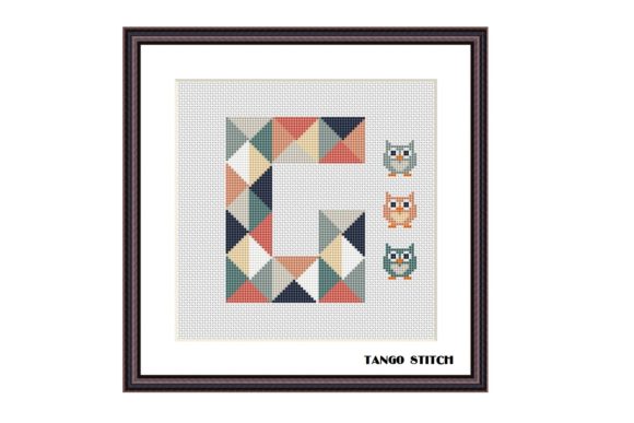 Charming Letter G and Cute Owls Cross Stitch