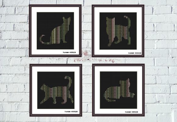 Charming Ornament Cats Cross Stitch Set of 4 Pcs