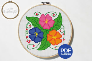 Three Flowers Modern Cross Stitch for Business